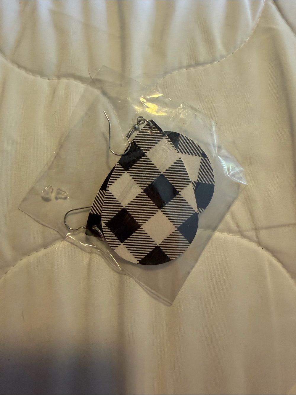 Never worn Black & White Checkered teardrop earrings